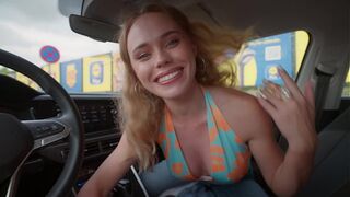 My hot stepmother sucks my cock in the supermarket car park while we wait for my step father